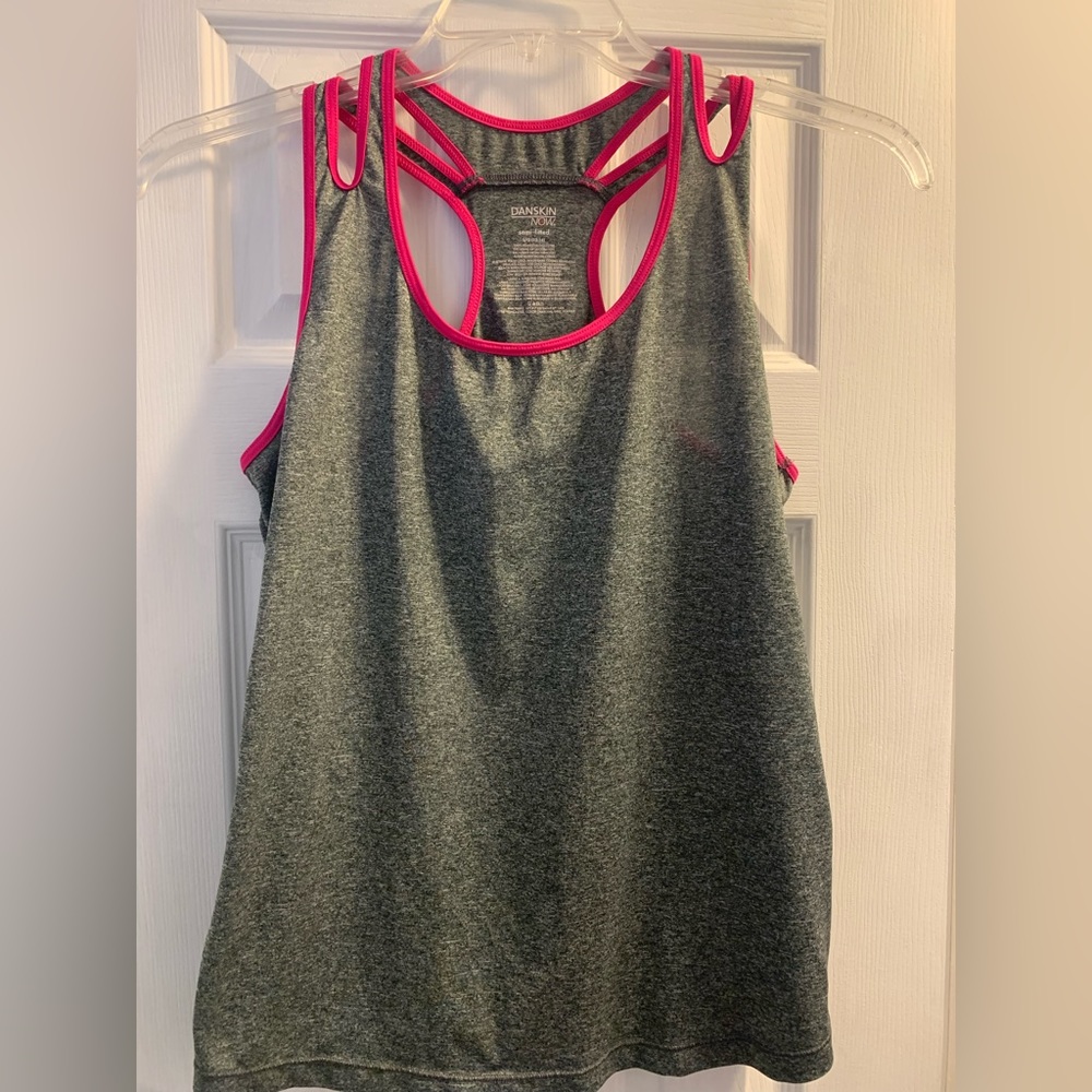Danskin Workout Top Gray and Pink Size Large (12-14)